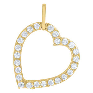 10kt 10k Yellow Gold Women Cubic Zirconia Open Heart Charm Pendant